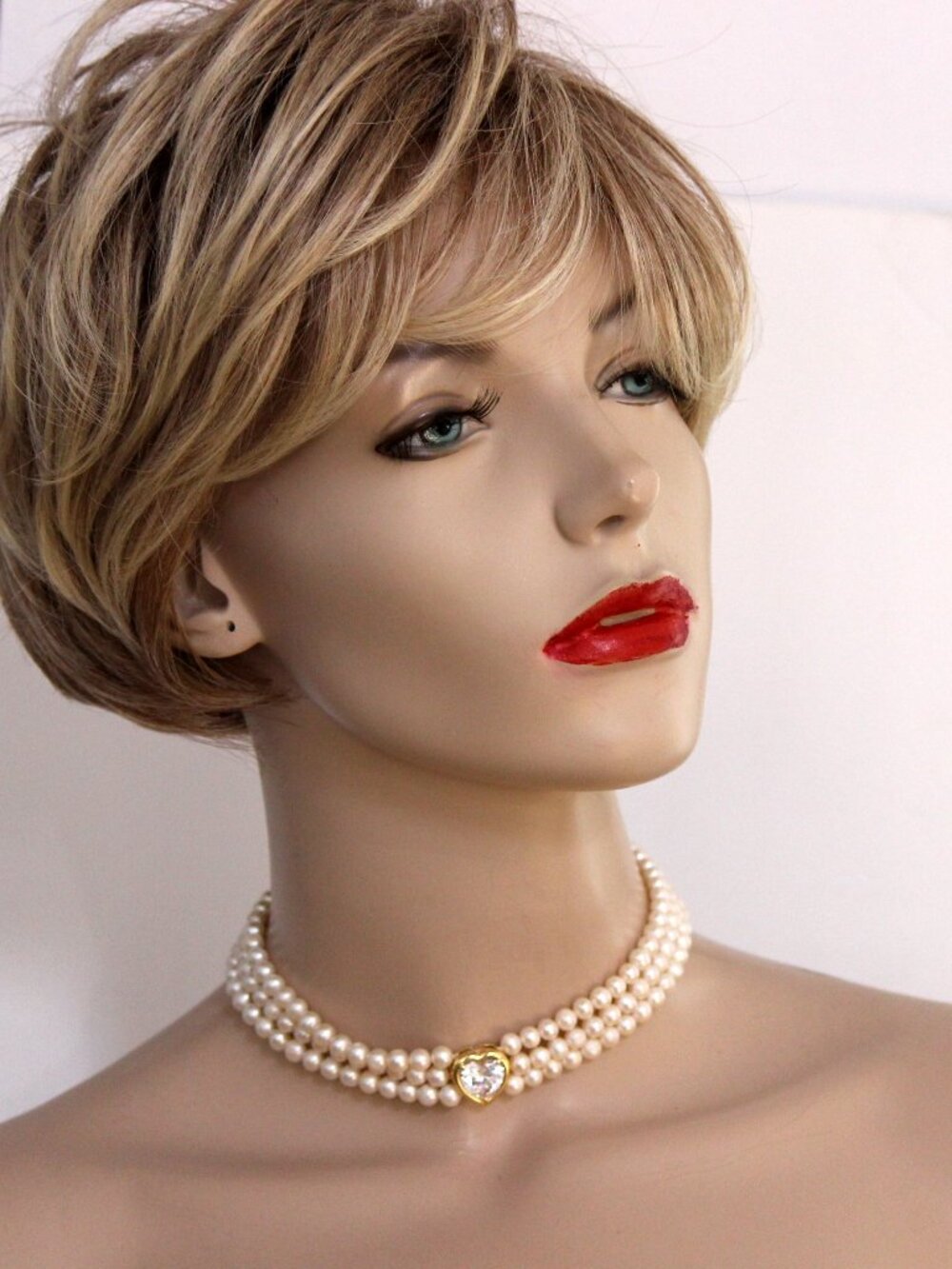 3 strand freshwater pearls Necklace/Choker with Goldp lated CZ Heart, Wedddings